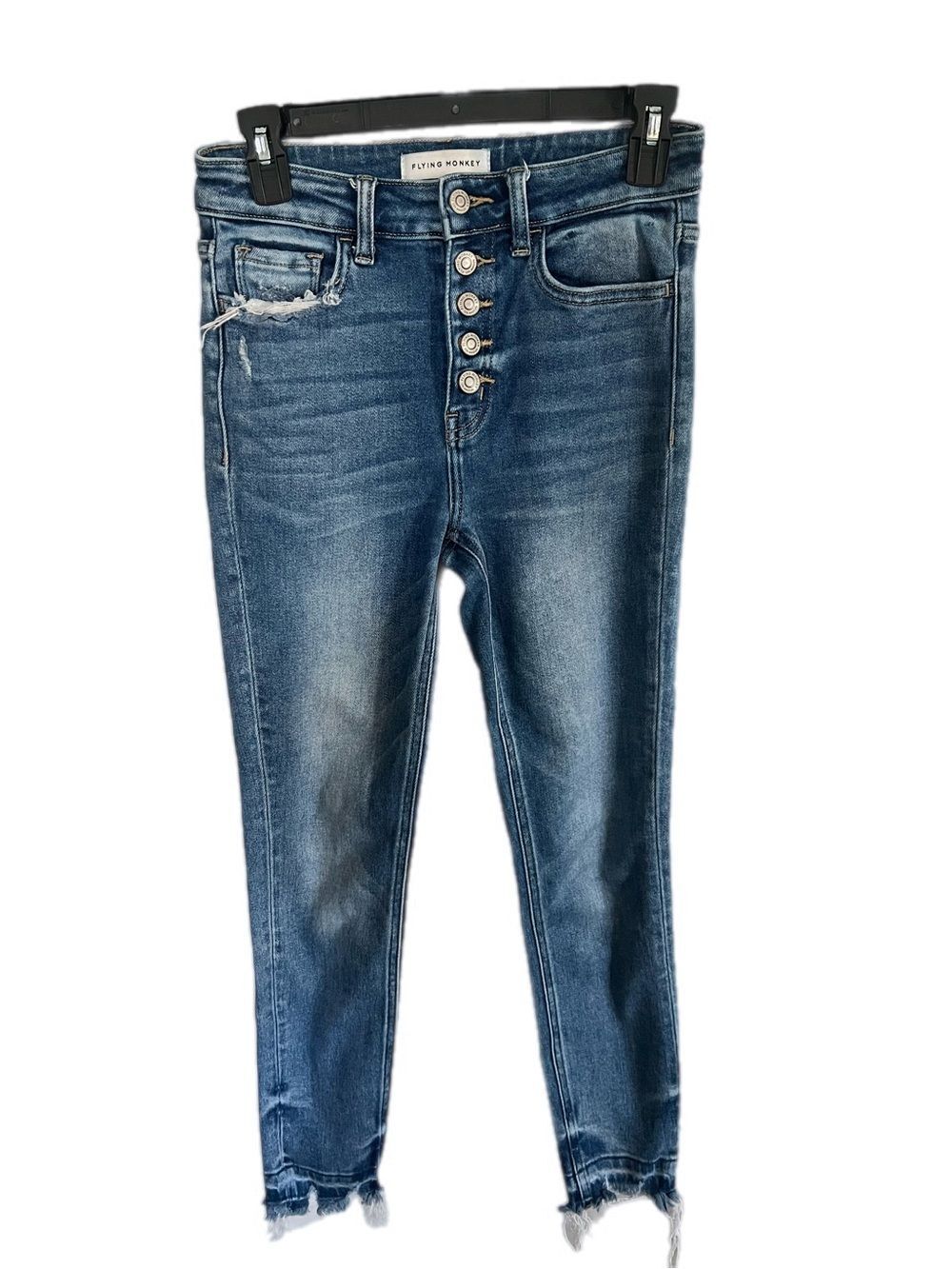 Flying Monkey Distressed High-Rise Button-Fly Frayed Skinny Jeans Boho Style